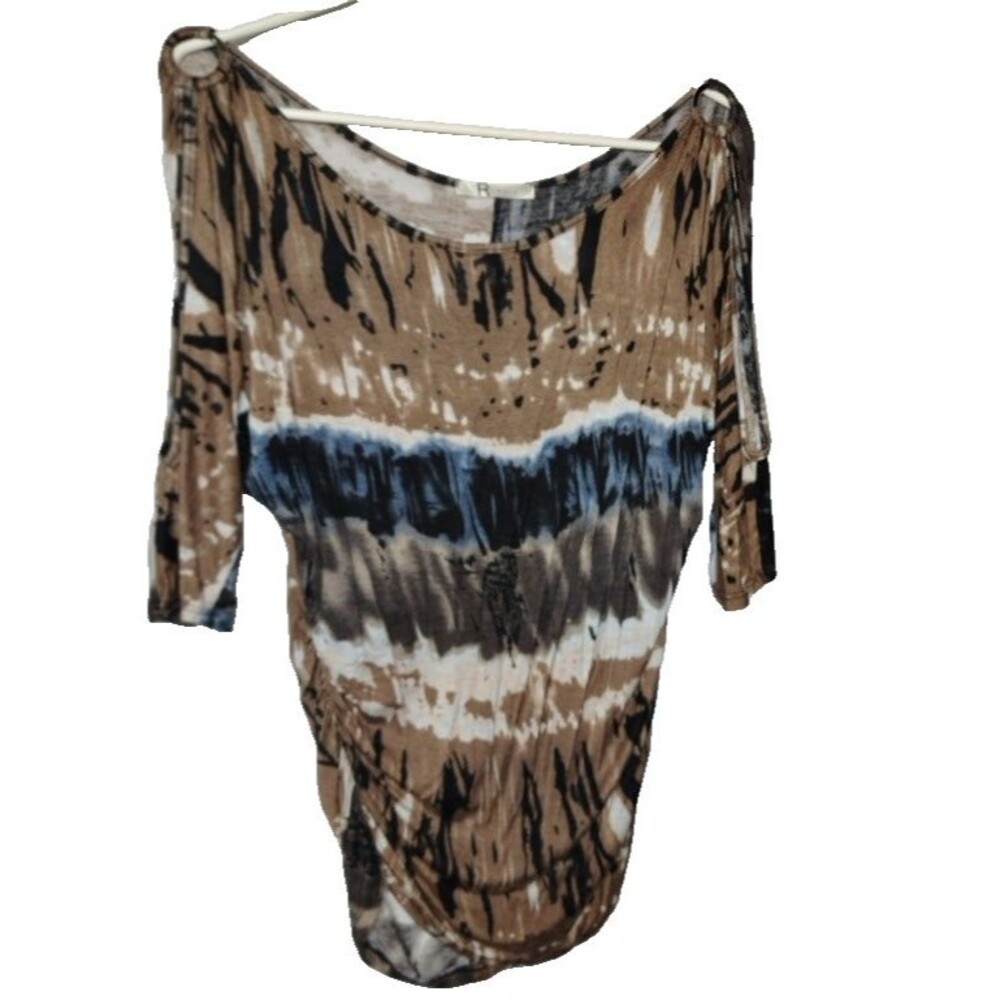 Women's Rumors Multicolor Tie Dye Ruched Sides Top L 40 Bust Shoulder Rings
